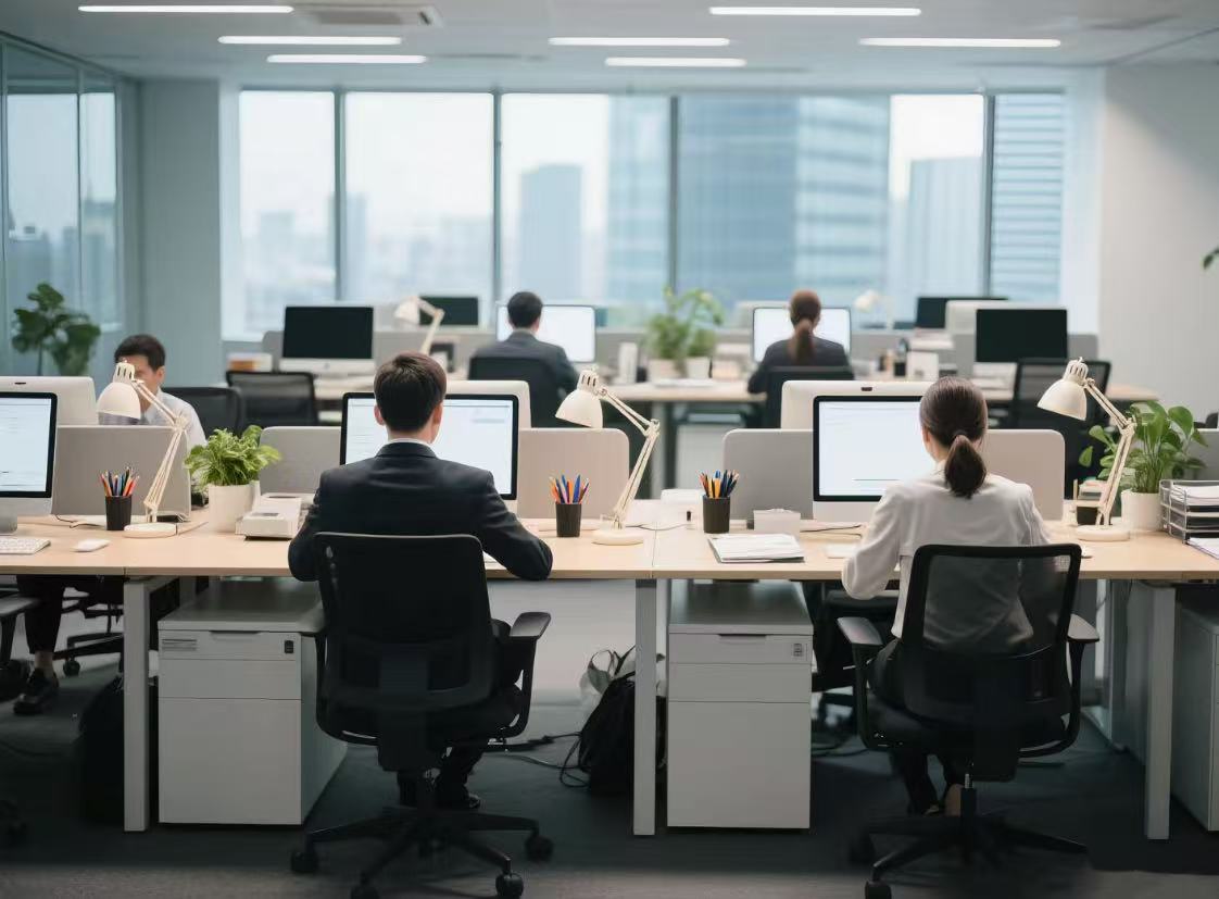 Bright office with a team working at computers