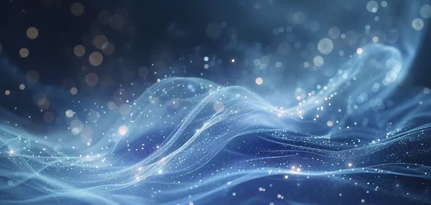 Flowing blue light waves with sparkling particles